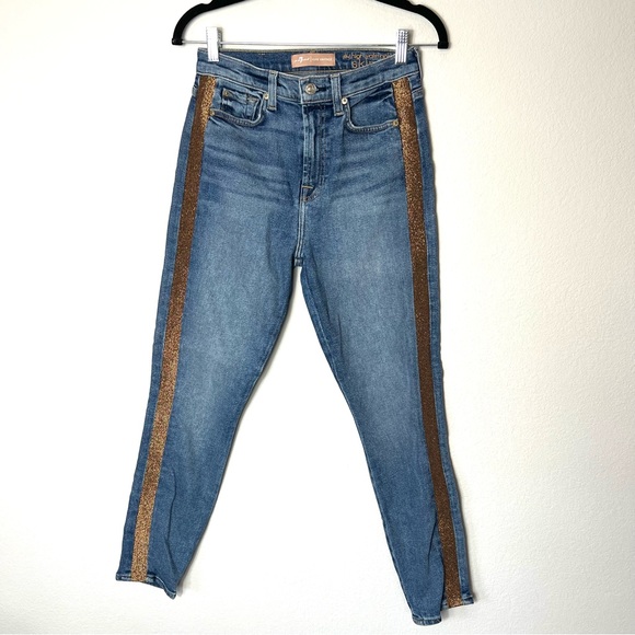 7 For All Mankind Luxe Vintage high waist ankle skinny jeans with gold stripe. - Picture 2 of 6
